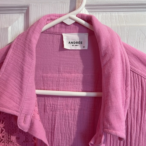 ANDREE by Unit Lace inlet Cotton Button down Top - Picture 3 of 9